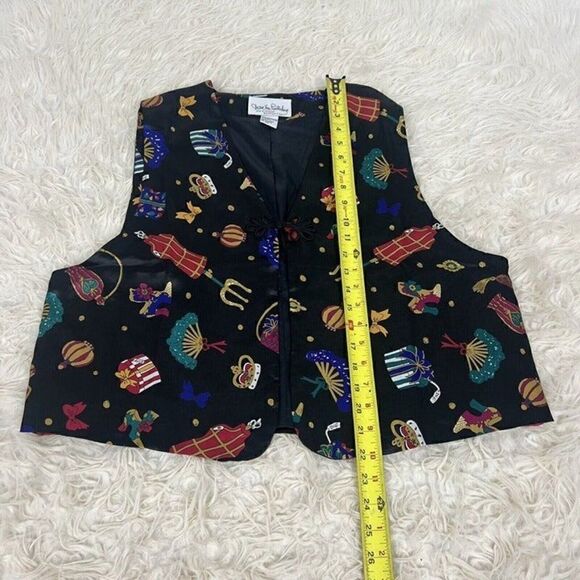 Diane Von Furstenberg The Color Authority Black Camp Funky Satin Vest Womens Lrg - Picture 6 of 8